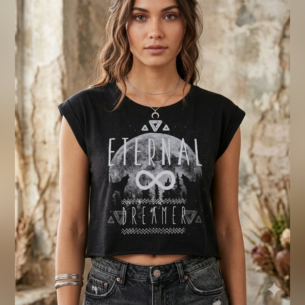 Eternal Dreamer Black Graphic Crop Top